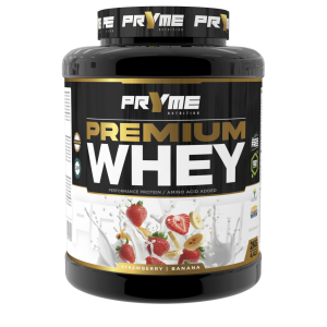 PRYME Premium Whey – Proteína de alto rendimiento con sabor plátano y fresa